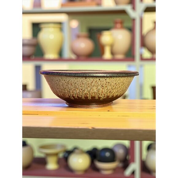 Brad Tucker Cedar Creek NC Studio Pottery Bowl-Ash Drip Celadon Teal Glaze-12'' - Picture 9 of 9